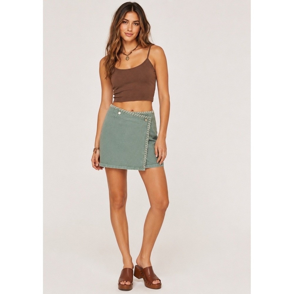 Vintage Cambridge Dry‎ Goods Company Wrap Skirt 0 Green Cotton Contrast Stitch